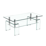 tavolino gelso con doppio piano in vetro temperato 100x55x44 h cm., ambientato con divani moderni o classici