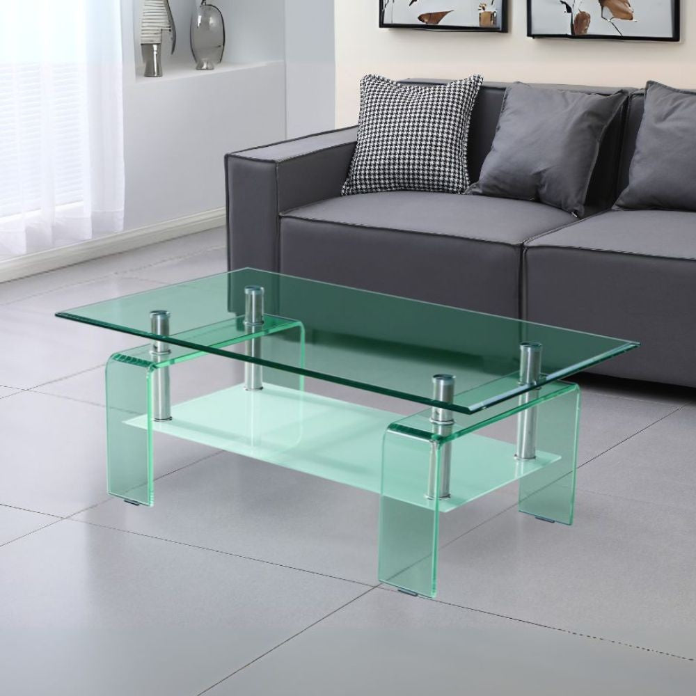 tavolino crystal in vetro temperato 100x60x39 cm., tavolino da salotto elegante e pratico