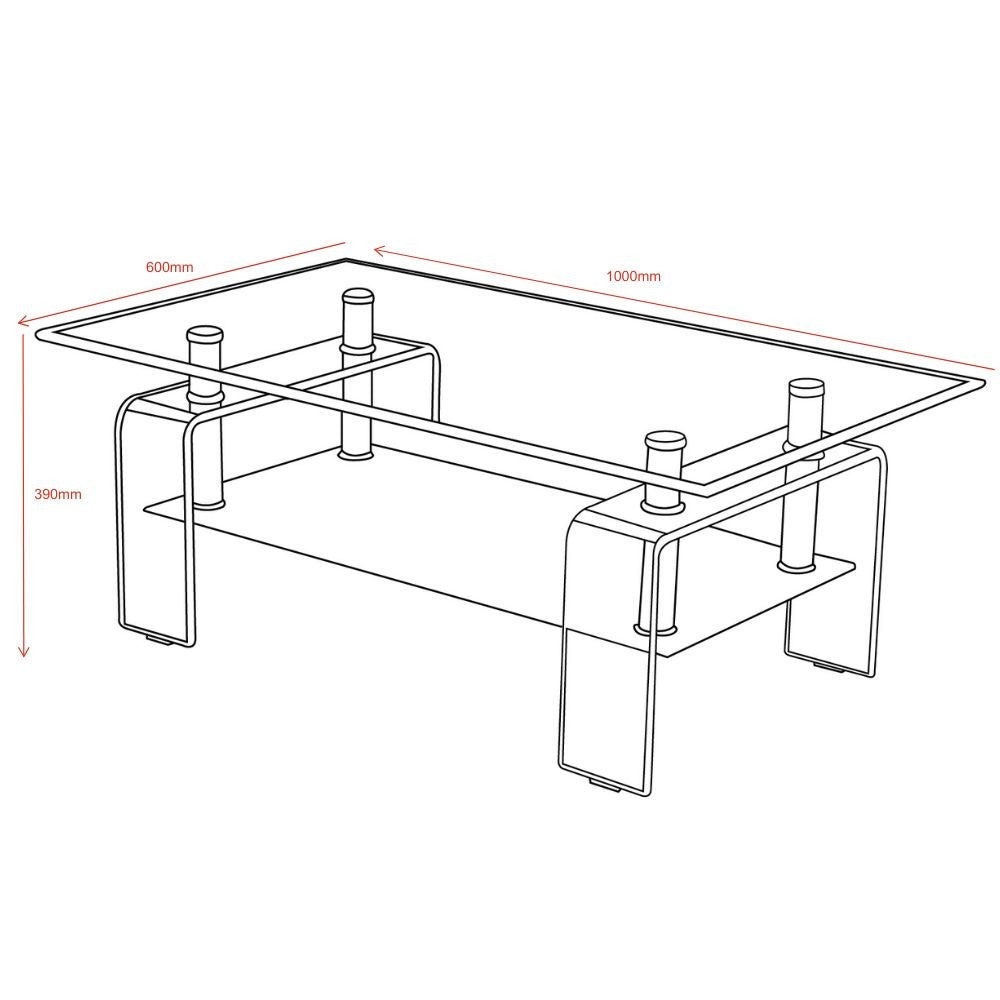 tavolino crystal in vetro temperato 100x60x39 cm., ambientato con divani moderni o classici