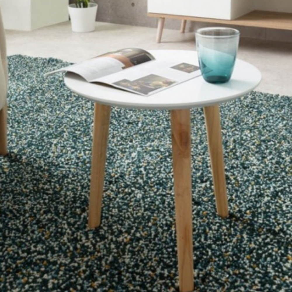 tavolino tondo da salotto imola diametro 48 cm., dettaglio della superficie e gambe di design