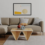 tavolino da salotto diamond quadrato rovere, dettaglio della superficie e gambe di design