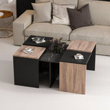 set tavolini da salotto owentav nero e noce nucleo effetto marmo, dettaglio della superficie e gambe di design