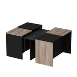 set tavolini da salotto owentav nero e noce nucleo effetto marmo, design contemporaneo per zone living accoglienti