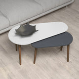 doppio tavolino pear bianco e antracite con gambe in legno, tavolino da salotto elegante e pratico