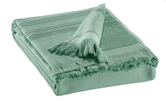 telo hammam cancun salvia, colore salvia, taglia 90 x 180. telo hammam elegante piegato con cura su sfondo neutro