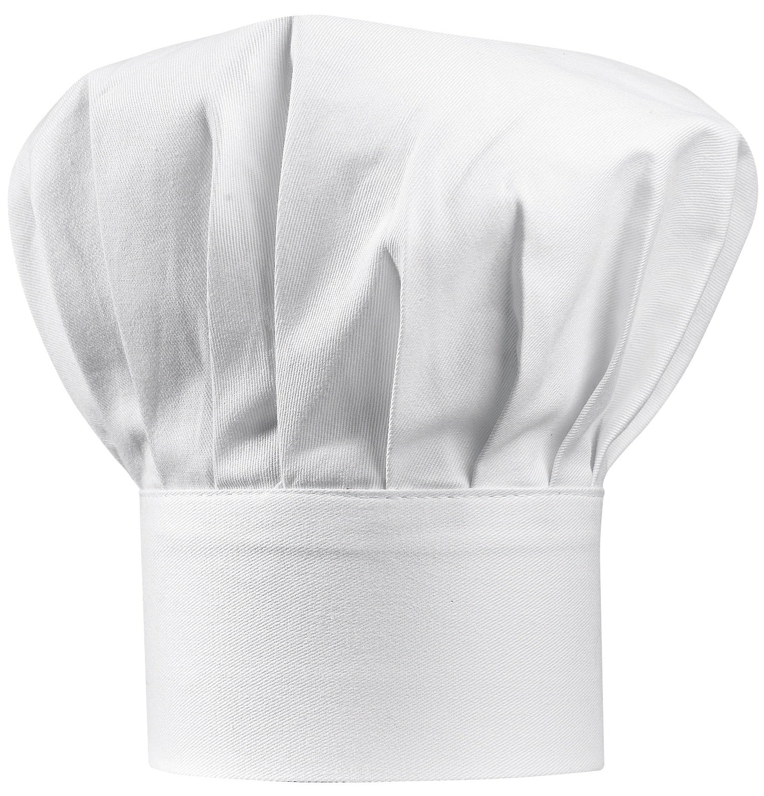 toque chef bianco, colore bianco, taglia 27 x 33. toque da chef su sfondo bianco, dettaglio tessuto e cuciture