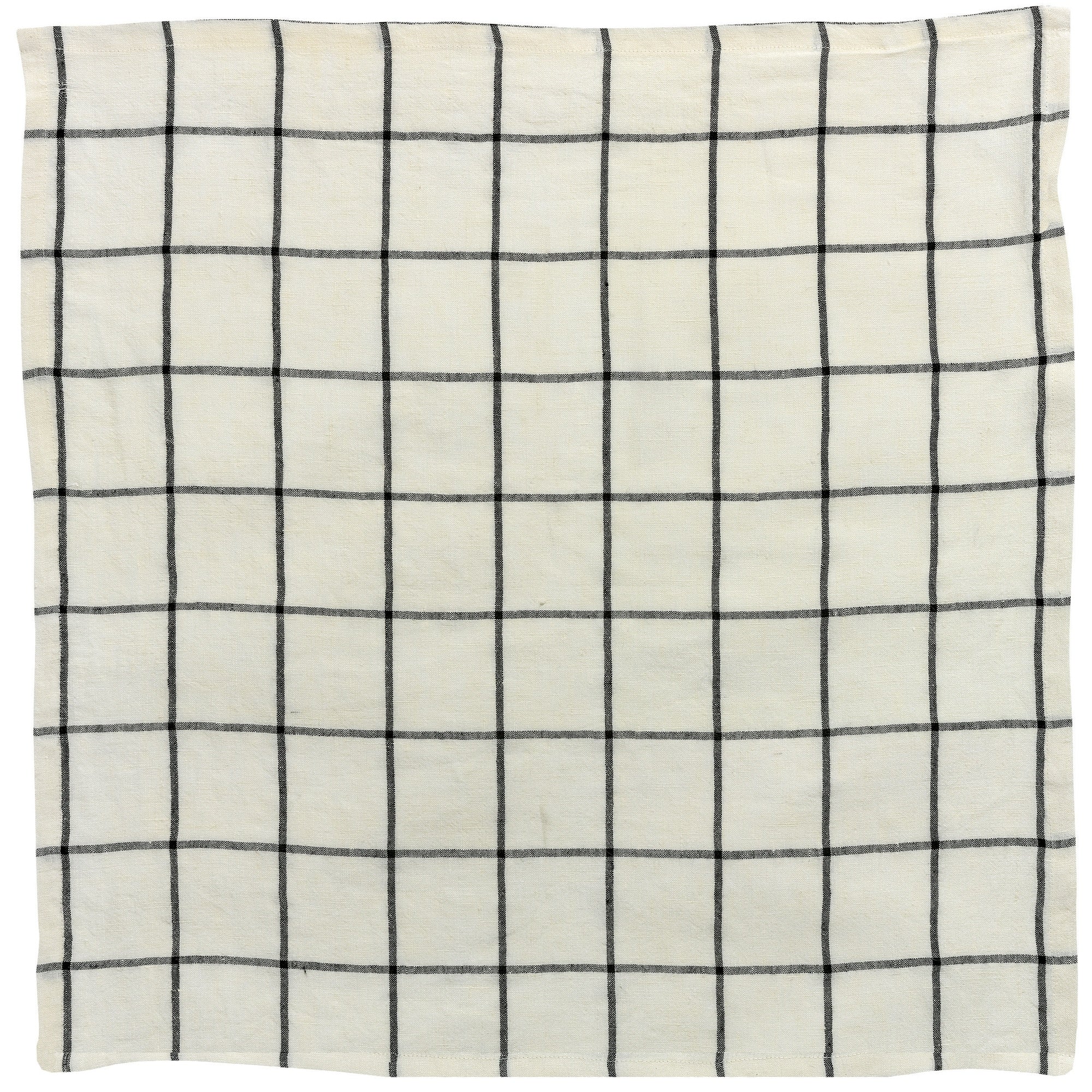 tovagliolo a quadretti karma ecru/nero, colore ecru/nero, taglia 50 x 50. tovagliolo piegato con cura su sfondo neutro, dettaglio tessuto e cuciture