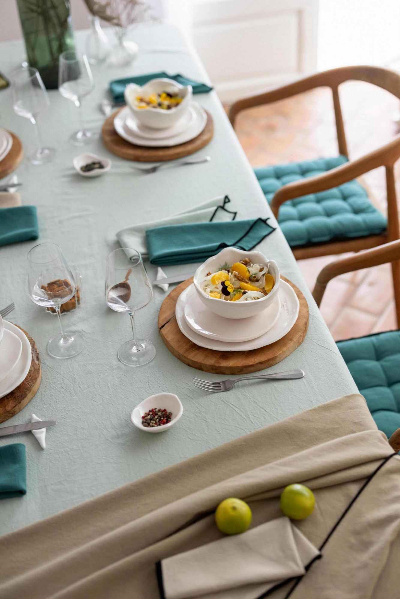 tovagliolo riciclato grace celadon, colore celadon, taglia 40 x 40. realizzato in 100% cotone riciclato, perfetto per una tavola elegante e curata