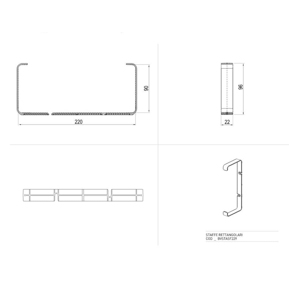 staffe di fissaggio rettangolari bvstaf229, elemento per impianto di aspirazione cucina
