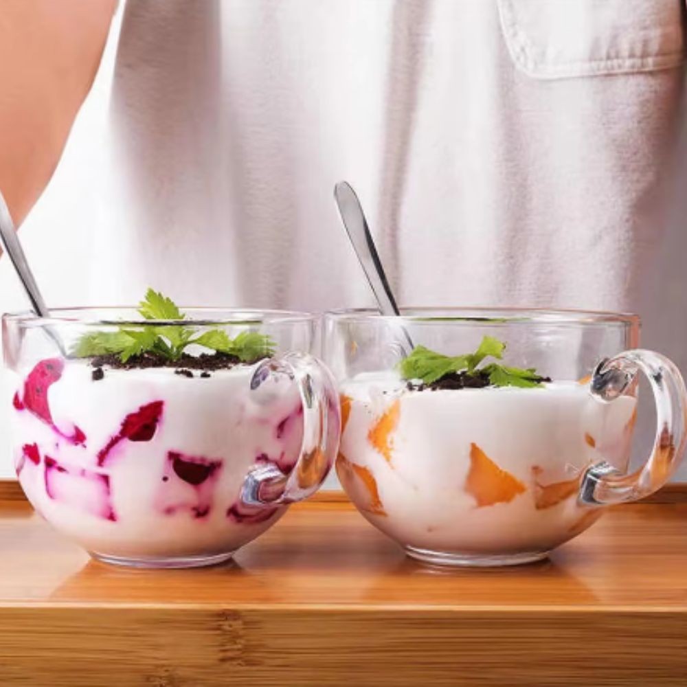 confezione di due tazze in vetro trasparente jumbo 45 cl, strumenti indispensabili per preparazioni culinarie