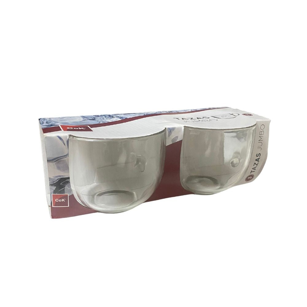 confezione di due tazze in vetro trasparente jumbo 45 cl, set di utensili da usare in cucina