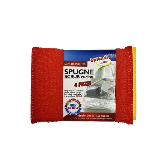 set 4 spugne scrub multicolor per cucina, utensili da cucina visti frontalmente