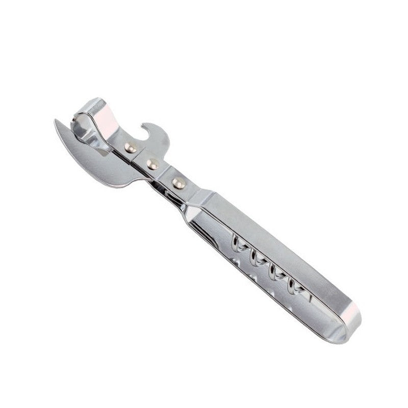 apriscatole cavatappi in acciaio inox, utensili da cucina visti frontalmente