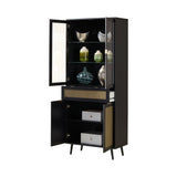 vetrina vienna52a 4 ante e cassetto nera con frontali effetto vimini, perfetta per esporre piatti, bicchieri o collezioni