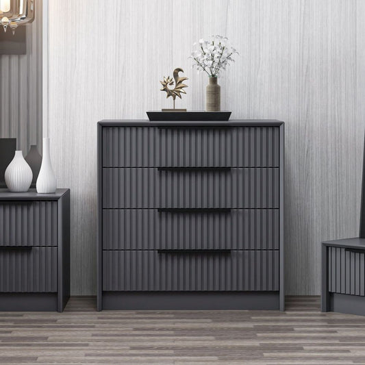 Cassettiera Kale 4 cassetti incassati effetto cannettato colore antracite