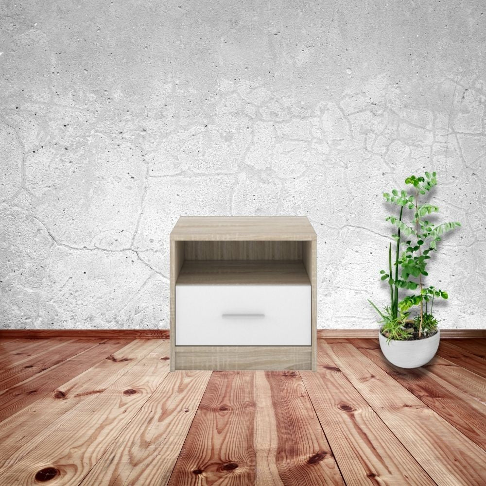 Comodino Nepo 1 cassetto 49,5 cm. rovere sonoma bianco