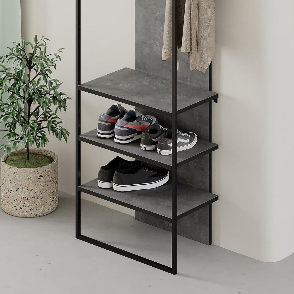 Mobile ingresso Archy con 4 ganci appendi abiti e scarpiera in colore retro grey