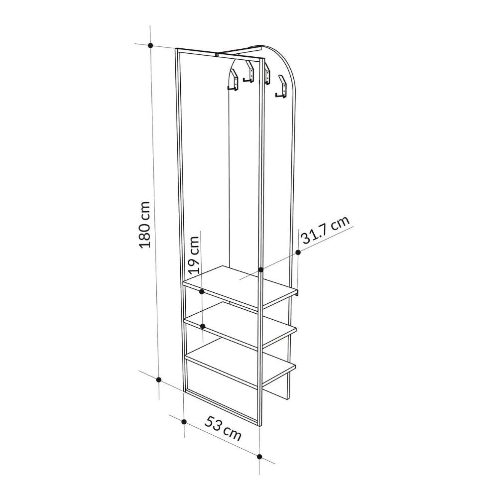 Mobile ingresso Archy con 4 ganci appendi abiti e scarpiera in colore retro grey
