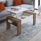 Tavolino da caffè Tinus con piano sollevabile colore noce eastwood e spatolato