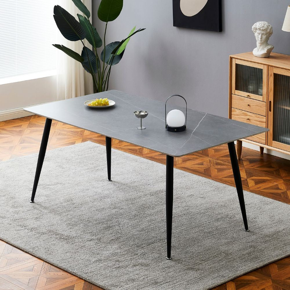 Tavolo Mila 160x90 top ceramica effetto marmo grigio cemento opaco