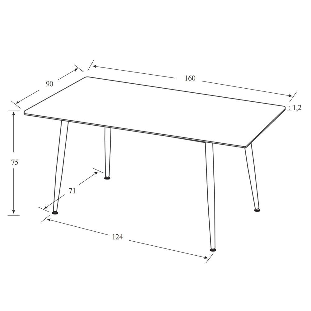 Tavolo Mila 160x90 top ceramica effetto marmo grigio cemento opaco