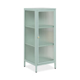 Vetrina Milton 01A in acciaio laminato con 1 anta vetro temperato ondulato colore verde menta