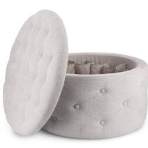 Pouf contenitore porta scarpe ERNESTINE in tessuto grigio chiaro