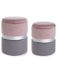 Set di 2 pouf contenitore POLINA in velluto rosa-grigio