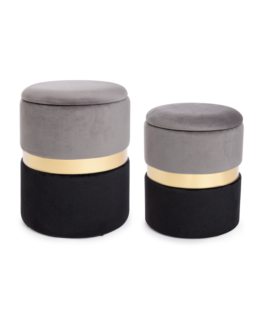 Set di 2 pouf contenitore POLINA in velluto grigio-nero