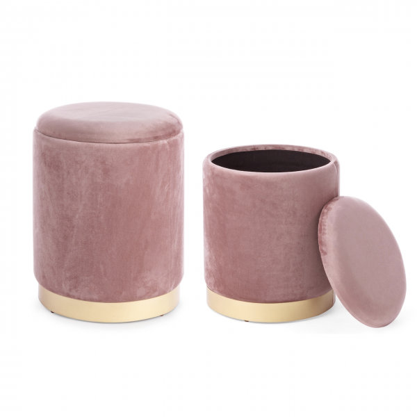 Set di 2 pouf contenitore POLINA in velluto rosa