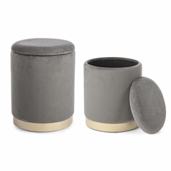 Set di 2 pouf contenitore POLINA in velluto grigio