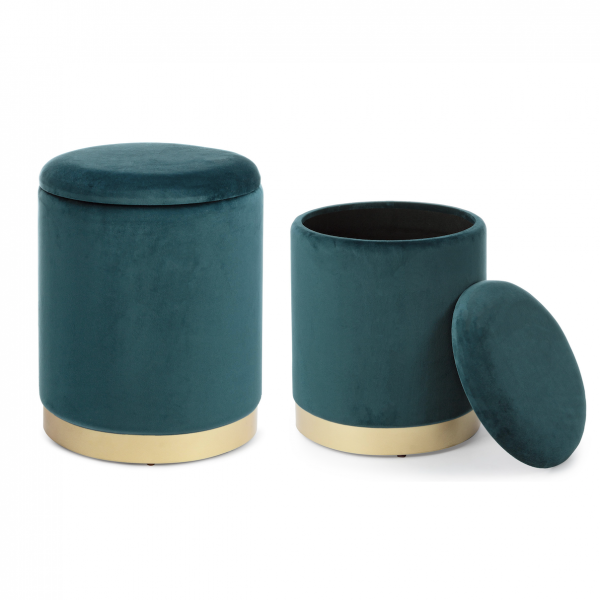 Set di 2 pouf contenitore POLINA in velluto verde