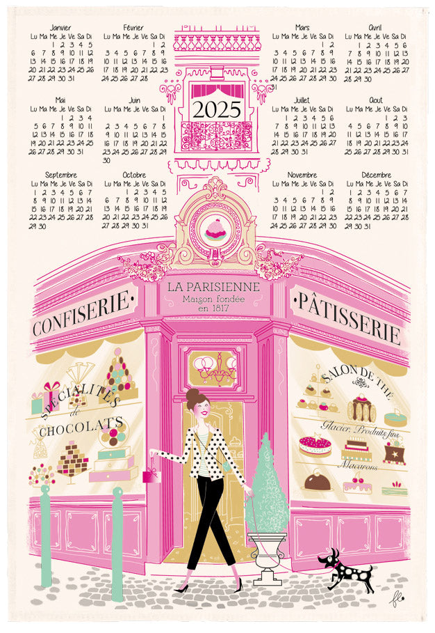 Strofinaccio Façade pâtisserie calendario 2025 Écru 48 X 72