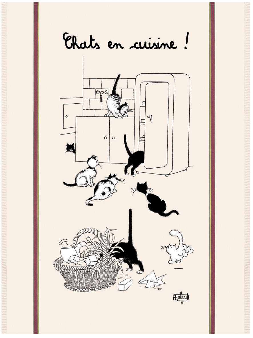 Grande strofinaccio Dubout Chats en cucina Écru 60 X 80