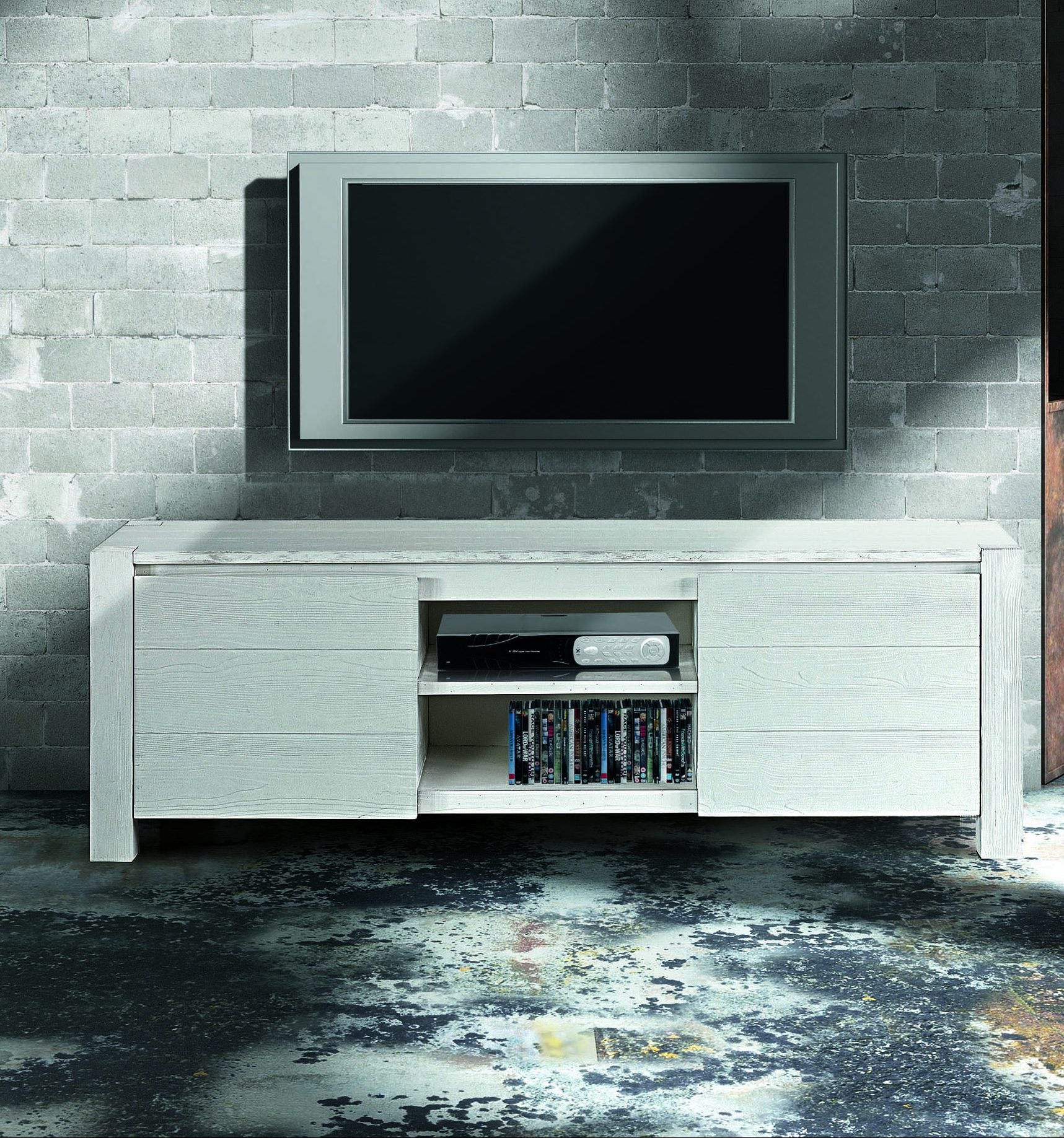 Porta TV abete bianco spazzolato 165×45 cm H 55 cm