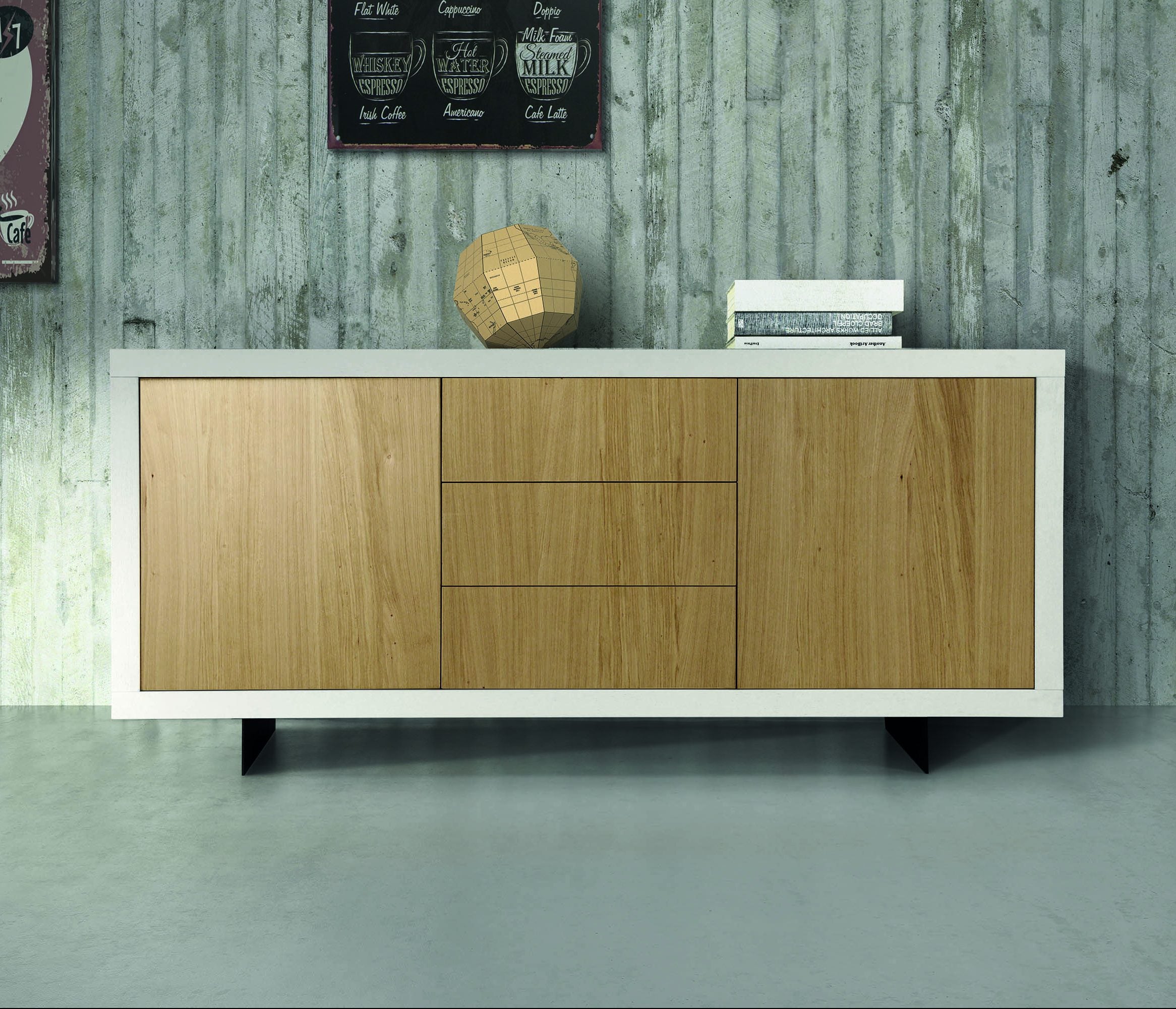 Credenza PANAREA bianca e naturale 186×45 cm H 87 cm