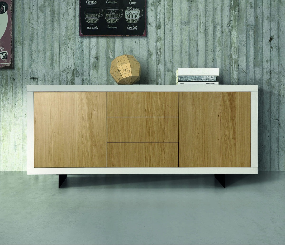 Credenza PANAREA bianca e naturale 186×45 cm H 87 cm