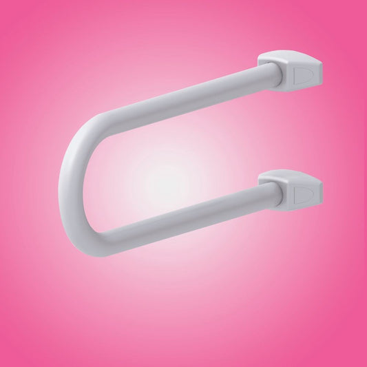 maniglia di sicurezza fissa per disabili in alluminio colore bianco, accessorio da bagno visto frontalmente