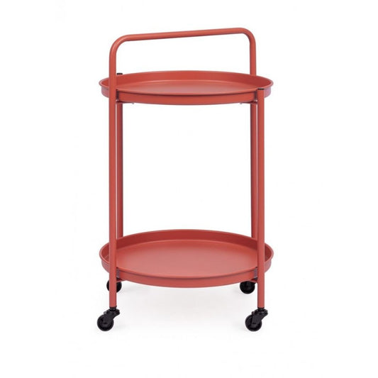 carrello pieghevole austin in acciaio rosso, con vassoio, ambientazione d’arredo con il prodotto protagonista