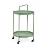 carrello pieghevole austin in acciaio verde, con vassoio, vista frontale del prodotto