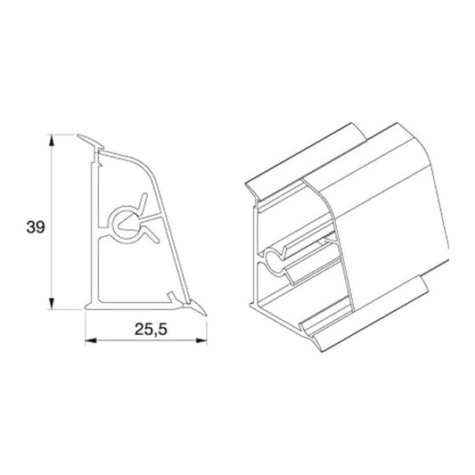 alzatina triangolare in pvc rivestita in carta colore nero selenio, dettaglio della finitura dell’alzatina in abbinamento al top