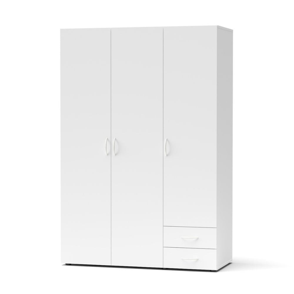 armadio 3 ante 2 cassetti seba 3 colore bianco, dettaglio delle ante e finiture dell’armadio