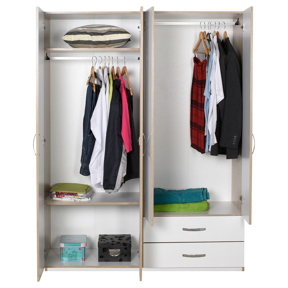 armadio tpgr422023 bianco 4 ante e 2 cassetti 120x170x40, dettaglio delle ante e finiture dell’armadio