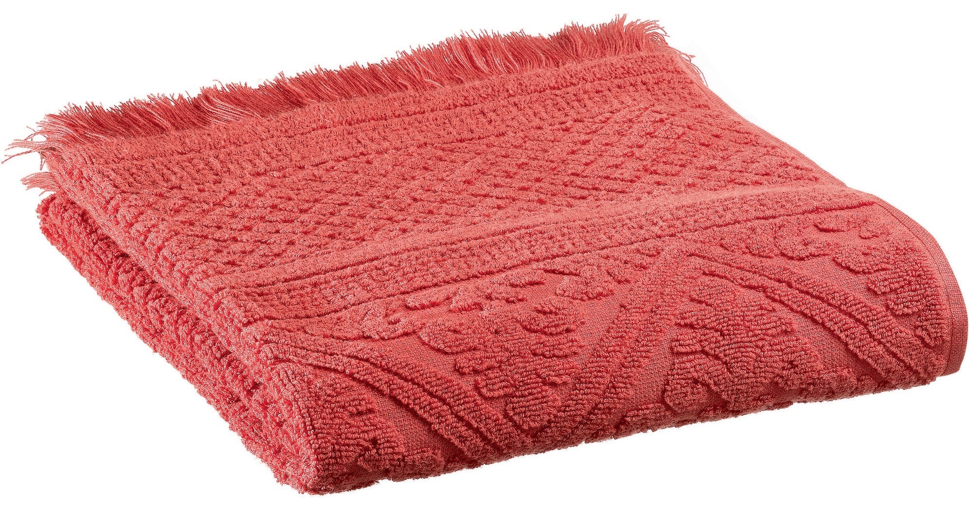 asciugamano da bagno zoe mattone, colore mattone, taglia 50 x 100. asciugamano piegato su sfondo neutro per una visione pulita del prodotto