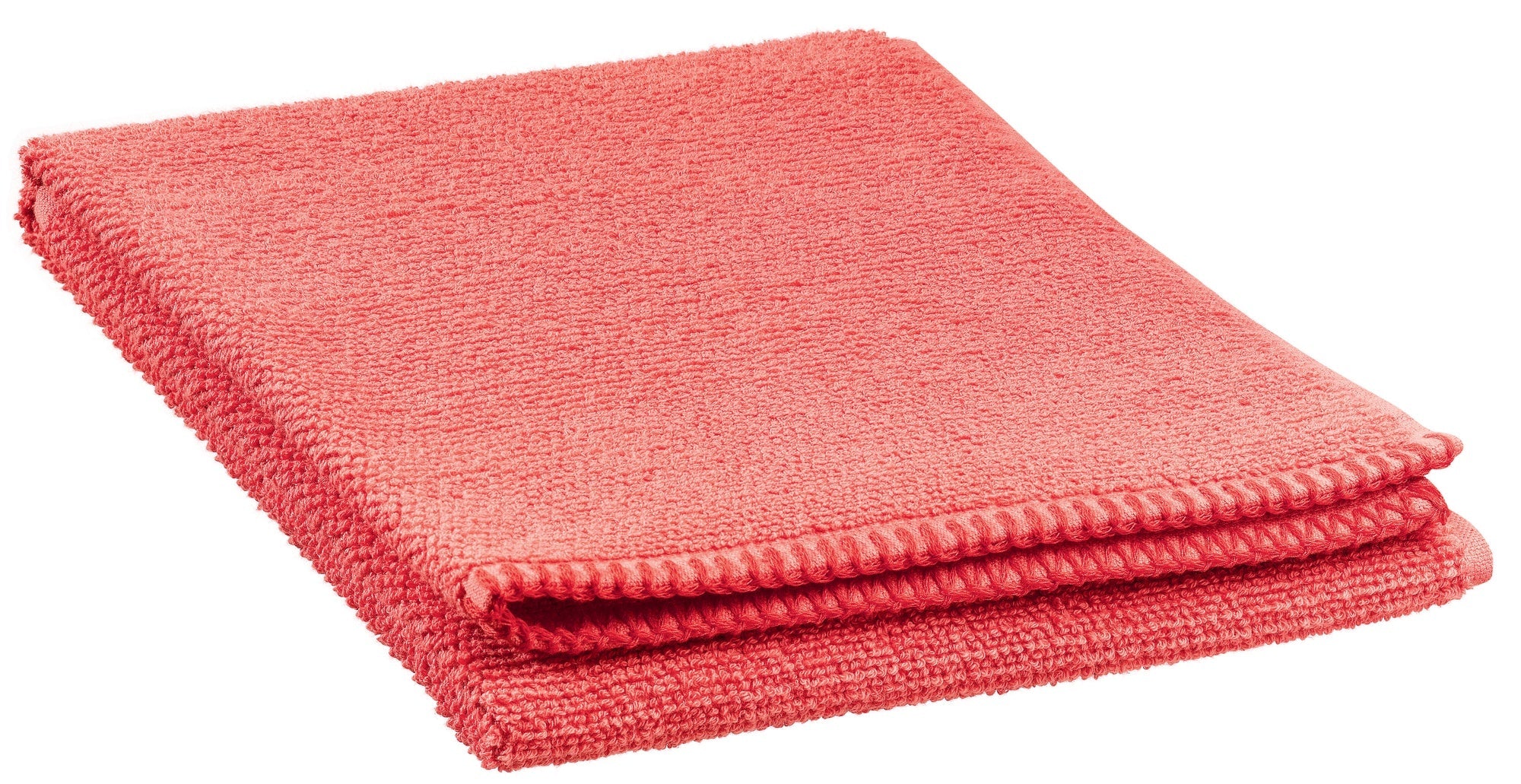 asciugamano bora corallo, colore corallo, taglia 50 x 100. asciugamano piegato su sfondo neutro per una visione pulita del prodotto