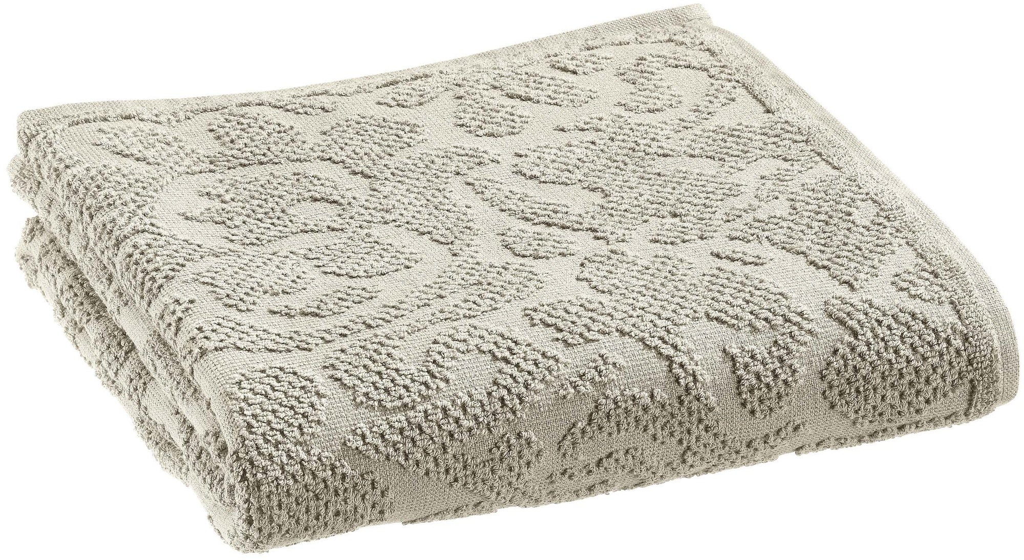 asciugamano gilda perla, colore perla, taglia 50 x 100. asciugamano piegato su sfondo neutro per una visione pulita del prodotto