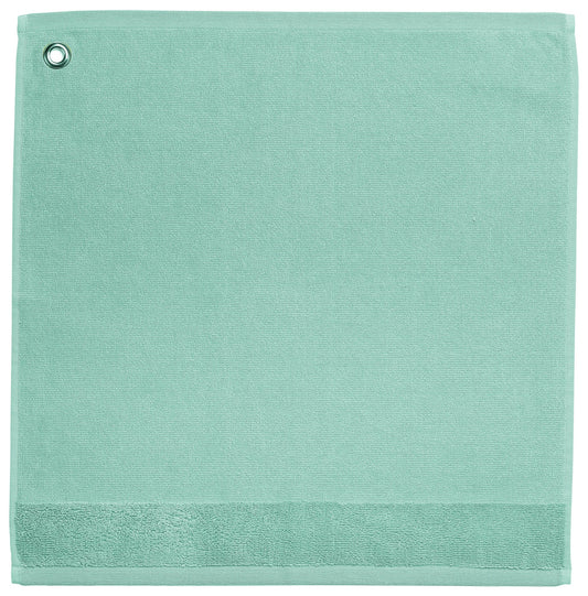 asciugamano con occhiello curl timo, colore timo, taglia 50 x 50. asciugamano piegato su sfondo neutro per una visione pulita del prodotto