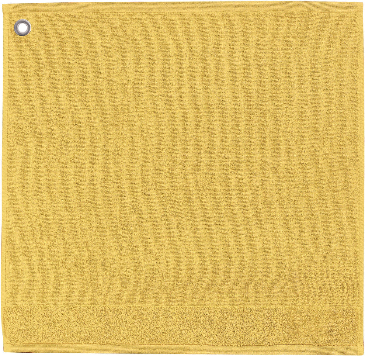 asciugamano con occhiello curl sole, colore sole, taglia 50 x 50. asciugamano piegato su sfondo neutro per una visione pulita del prodotto