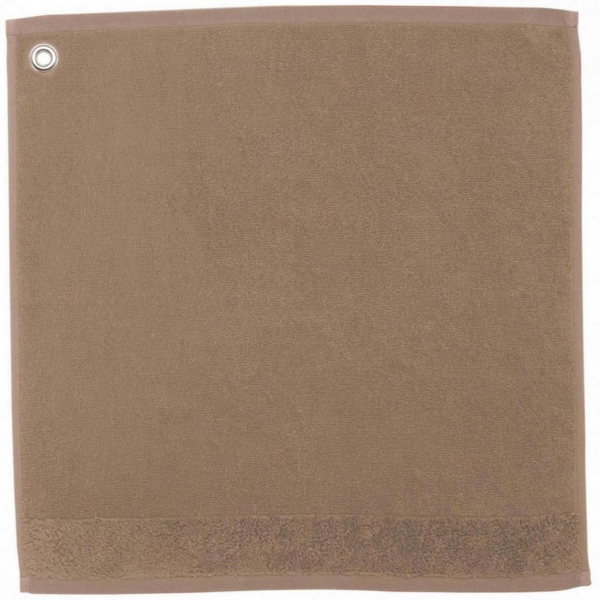 asciugamano con occhiello curl tabacco, colore tabacco, taglia 50 x 50. asciugamano piegato su sfondo neutro per una visione pulita del prodotto