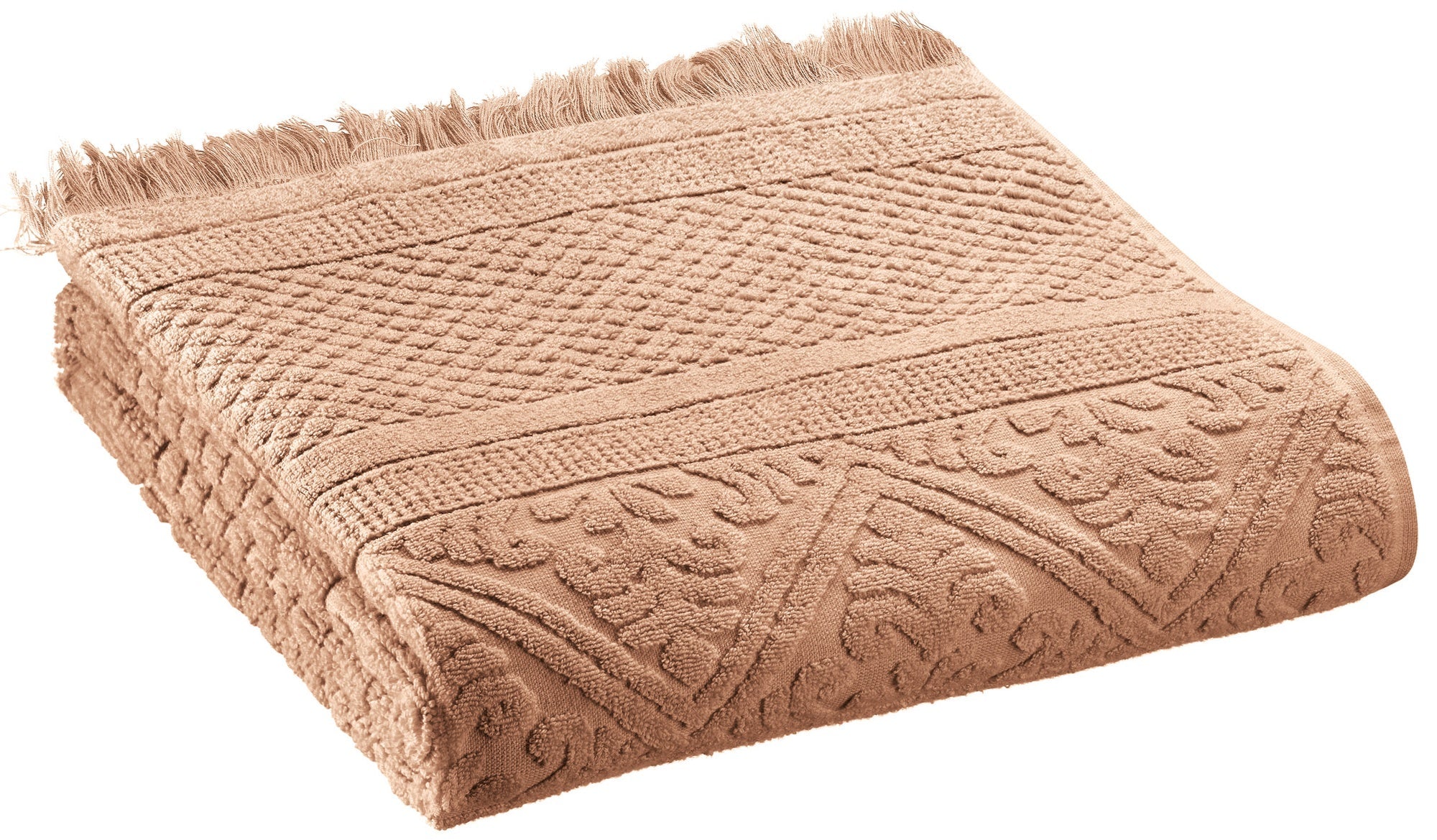 asciugamano zoe nocciola, colore nocciola, taglia 50 x 100. asciugamano piegato su sfondo neutro per una visione pulita del prodotto